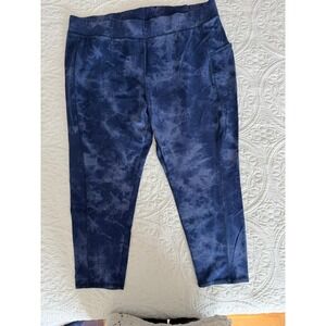 Blue Tie Dye High Rise Crop Leggings with Side Pockets Capri Athletic Pants